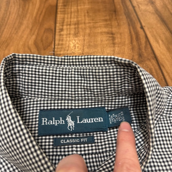 Vtg Ralph Lauren Long Sleeve Button Down Oxford Shirt Black Gingham Men Medium - Picture 8 of 14